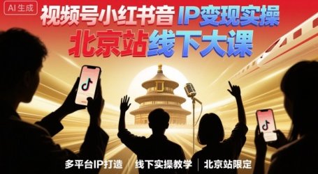 视频号小红书抖音IP变现实操北京站线下大课，40+行业短视频高变现姿势，100+IP高变现实操技术