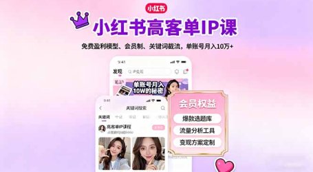小红书高客单IP课，免费盈利模型、会员制、关键词截流，单账号月入10万+