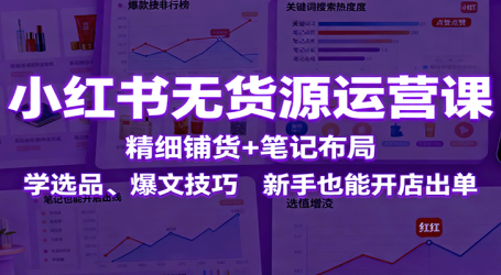 小红书无货源运营课：精细铺货+笔记布局，学选品、爆文技巧，新手也能开店出单