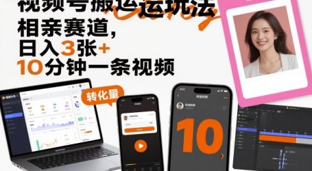 视频号搬运玩法，相亲赛道，日入3张+，10分钟一条视频