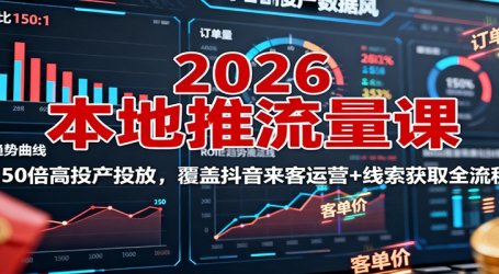 2026本地推流量课：150倍高投产投放，覆盖抖音来客运营+线索获取全流程
