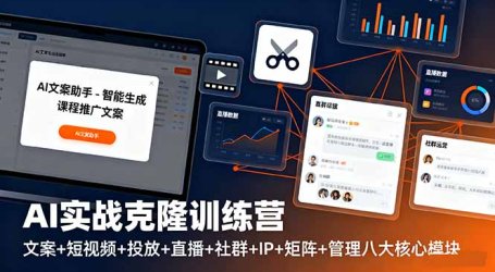 AI实战克隆训练营：文案+短视频+投放+直播+社群+IP+矩阵+管理八大核心模块