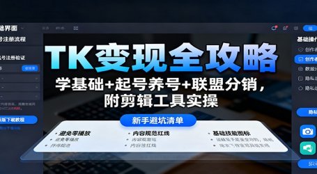 TK变现全攻略：学基础+起号养号+联盟分销，附剪辑工具实操
