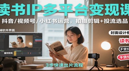 读书IP多平台变现课：抖音/视频号/小红书运营，拍摄剪辑+投流选品