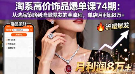 淘系高价饰品爆单课74期：从选品策略到流量爆发的全流程，单店月利润8万+