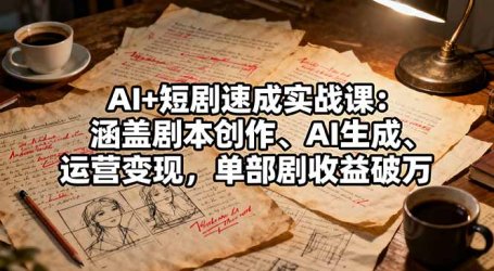 AI+短剧速成实战课:涵盖剧本创作、AI生成、运营变现,单部剧收益破万