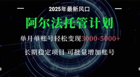 阿尔法托管计划 单账号月入3000-5000，长期稳定项目，新手小白轻松上手。