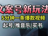 文案号新玩法,5分钟一条爆款视频,流量高,起号快,多方位变现