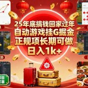 25年底搞钱回家过年,自动游戏挂G掘金,正规项长期可做,日入1k+【揭秘】
