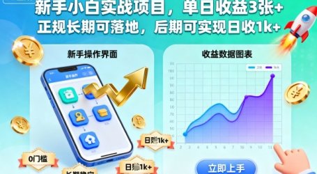 新手小白实战项目,单日收益3张+,正规长期可落地,后期可实现日收1k+【揭秘】