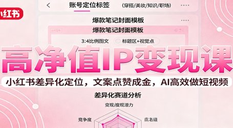 高净值IP变现课:小红书差异化定位,文案点赞成金, AI高效做短视频