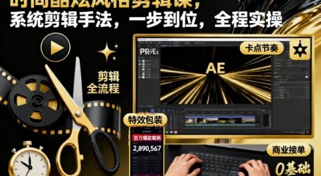 时尚酷炫风格剪辑课,系统剪辑手法,一步到位,全程实操