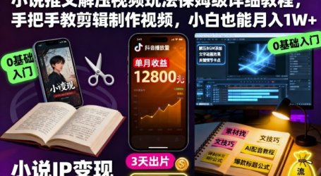 小说推文解压视频玩法保姆级详细教程,手把手教剪辑制作视频,小白也能月入1W+