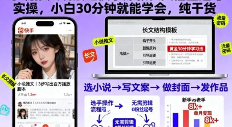 小说推文玩法之快手爆款长文借鉴起号实操,小白30分钟就能学会,纯干货