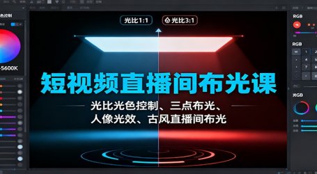 短视频直播间布光课：光比光色控制、三点布光、人像光效、古风直播间布光