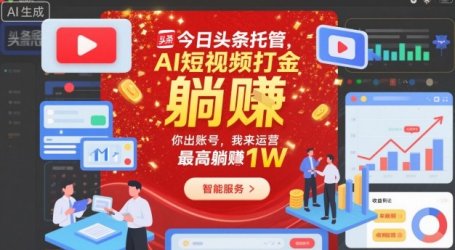 今日头条托管，AI短视频打金，你出账号，我来运营，最高躺賺1W【揭秘】