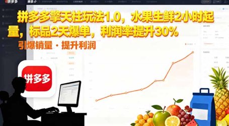 拼多多 擎天柱玩法1.0,水果生鲜2小时起量,标品2天爆单,利润率提升30%