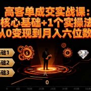 高 客单成交实战课:3个核心基础+1个实操法宝,从0变现到月入六位数!