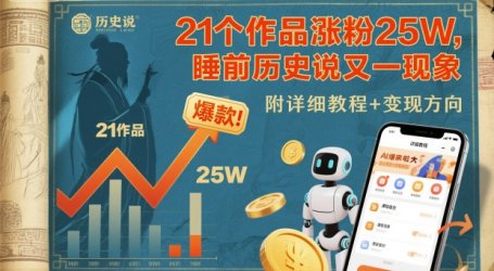 21个作品涨粉25W，睡前历史说又一现象级AI内容大爆款来啦，附详细教程+变现方向