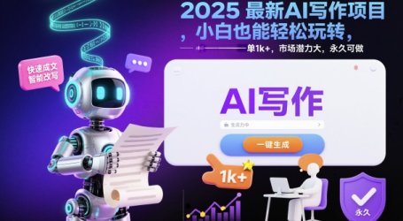 2025最新AI写作项目，小白也能轻松玩转，一单1k+，市场潜力大，永久可做
