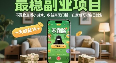 最稳副业项目,不露脸直播小游戏,收益高无门槛,一天收益1k+,在家就可以自己创业【揭秘】