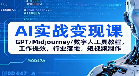 AI实战变现课：GPT/Midjourney/数字人工具教程，工作提效，行业落地，短视频制作