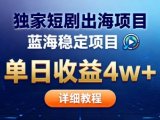 全网独家短剧出海掘金,蓝海红利,单日最高收益5w+,别卷国内了【揭秘】