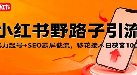 小红书野路子引流，暴力起号+SEO霸屏截流，移花接木日获客100+