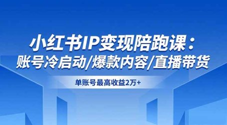 小红书IP变现陪跑课：账号冷启动/爆款内容/直播带货，单账号最高收益2万+