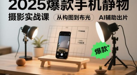 2025爆款手机静物摄影实战课，从构图到布光，不用贵设备，AI辅助出片