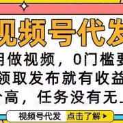 视频号代发，不用做视频，0门槛要求，领取发布就有收益，单价高，任务…