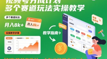 视频号分成计划多个赛道玩法实操教学,制作简单高收益,小白也能月入8k+